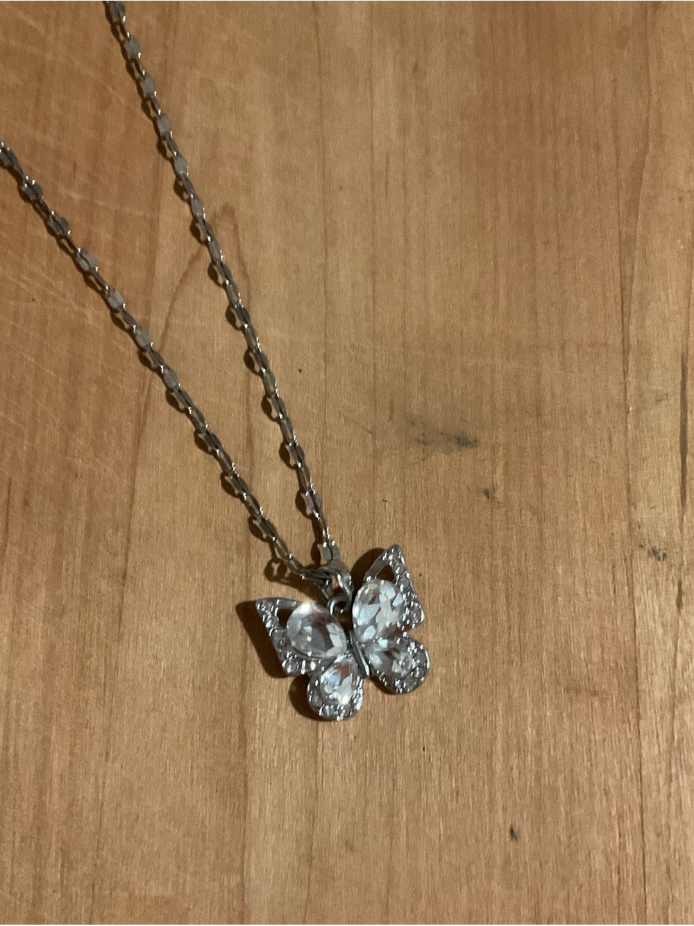 Silver Butterfly Pendant Necklace with Clear Crystal Wings